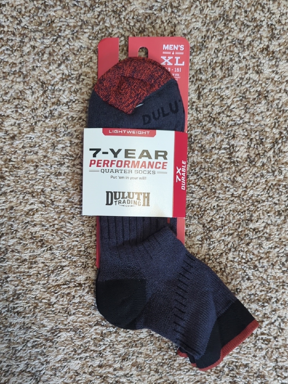 NWT Duluth Trading Co. 7- Year Performance Quarter Socks
